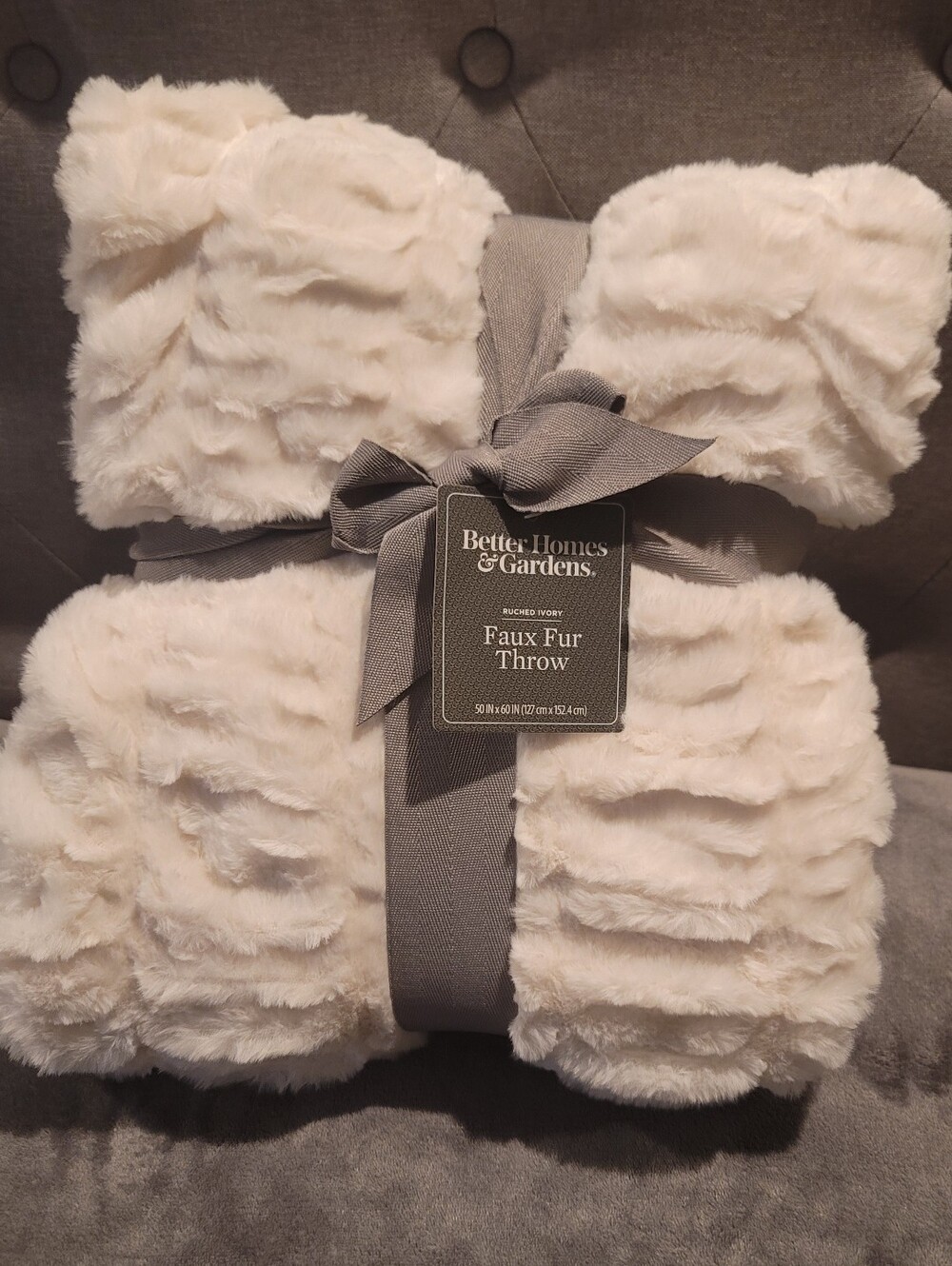 Better Homes & Gardens Faux Fur Throw - Ruched Ivory